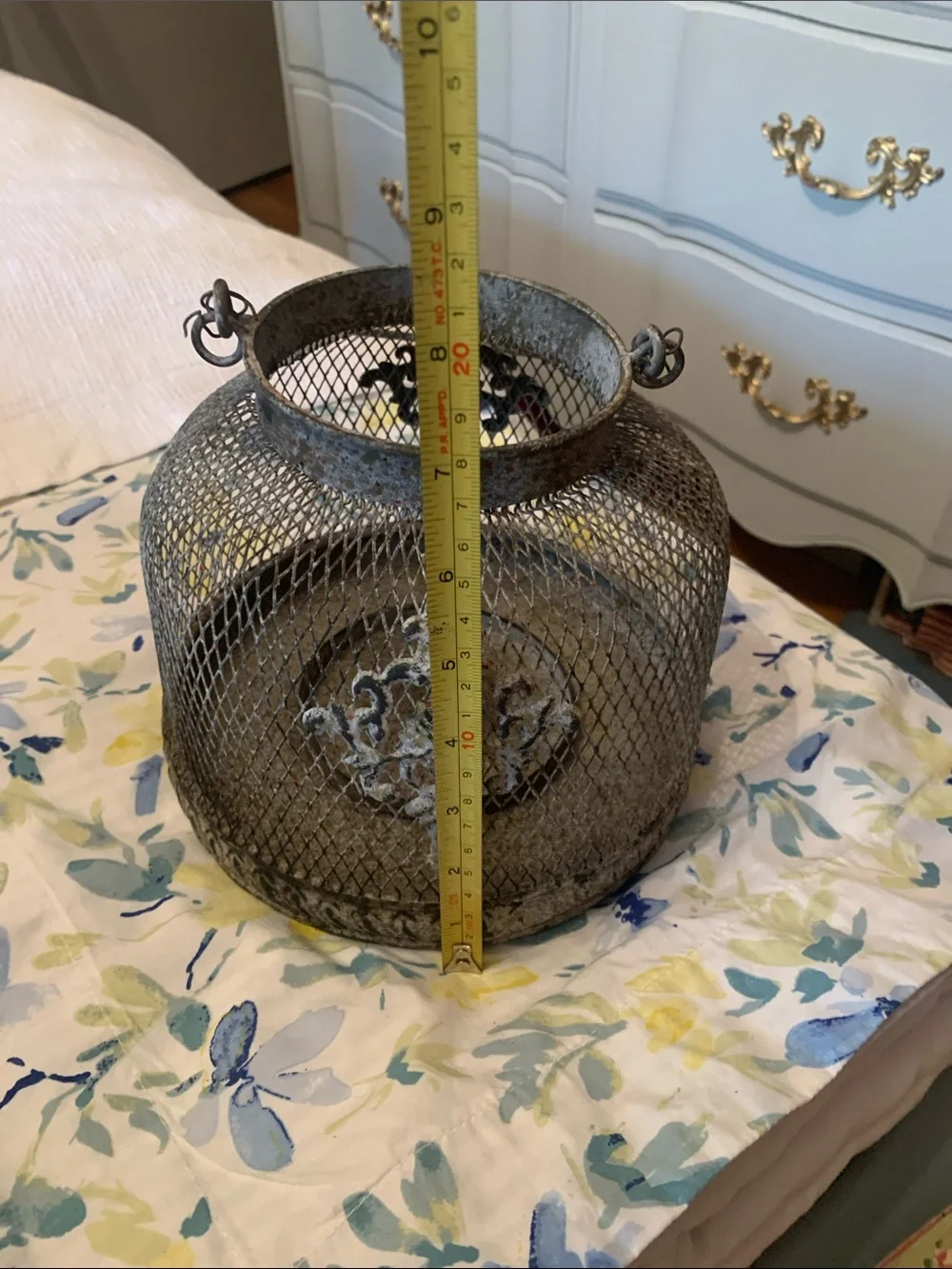 French Style Lantern Metal Vintage Shabby Chic in Aged Gray